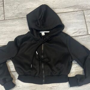 Forever 21 Black Cropped Zip Up Hoodie Size XS
